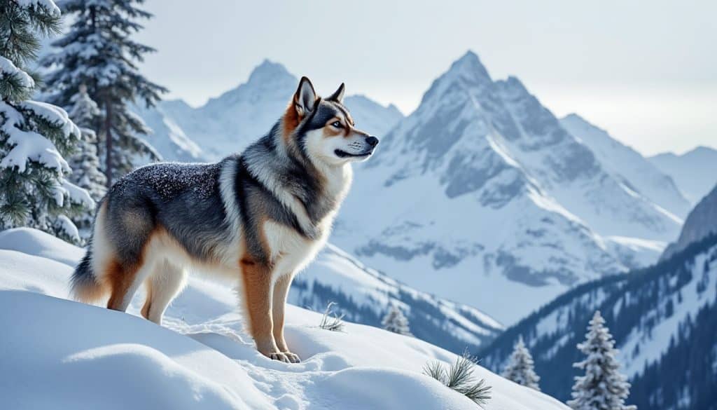 Chien à la montagne en hiver : neige et froid